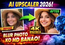 11 Best Free AI Image Upscalers 2026: Convert Low Quality to 4K (Photo Saaf Karein) AI upscaler tool interface for enhancing blurry photos