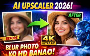 11 Best Free AI Image Upscalers 2026: Convert Low Quality to 4K (Photo Saaf Karein) AI upscaler tool interface for enhancing blurry photos