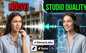 Text to Song: How to Create Viral Music Hits with AI in Minutes Waveform comparison of raw audio vs Adobe Podcast AI enhanced audio