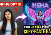 Gadget Gyani AI Prompts: Viral 3D Neon Wings Name Art (Copy Paste) A viral 3D realistic illusion of a boy sitting on a neon chair with glowing neon wings and his name in 3D text above, generated using Gadget Gyani AI Prompts.