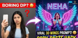 Gadget Gyani AI Prompts: Viral 3D Neon Wings Name Art (Copy Paste) A viral 3D realistic illusion of a boy sitting on a neon chair with glowing neon wings and his name in 3D text above, generated using Gadget Gyani AI Prompts.
