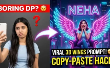 Gadget Gyani AI Prompts: Viral 3D Neon Wings Name Art (Copy Paste) A viral 3D realistic illusion of a boy sitting on a neon chair with glowing neon wings and his name in 3D text above, generated using Gadget Gyani AI Prompts.