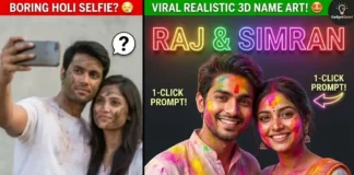 Holi Couple Photo Editing 2026 | Gadget Gyani Holi Couple Prompts (Copy Paste) A 3D realistic illustration of a young Indian couple playing Holi with their names written in glowing neon text in the background, generated using Bing Image Creator.