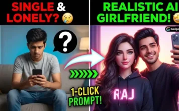 Gadget Gyani AI Prompts: Viral Realistic AI Girlfriend / Boyfriend Prompts (Copy Paste) A hyper-realistic 8k selfie of an Indian boy and his beautiful AI girlfriend, generated using Gadget Gyani AI Prompts on Bing Image Creator.
