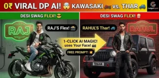 Viral 3D Superbike Name Art & Thar Attitude | Gadget Gyani AI Prompts A 3D illusion of a stylish boy sitting on a Kawasaki Ninja superbike with his name written in glowing neon lights, generated using Gadget Gyani AI Prompts.